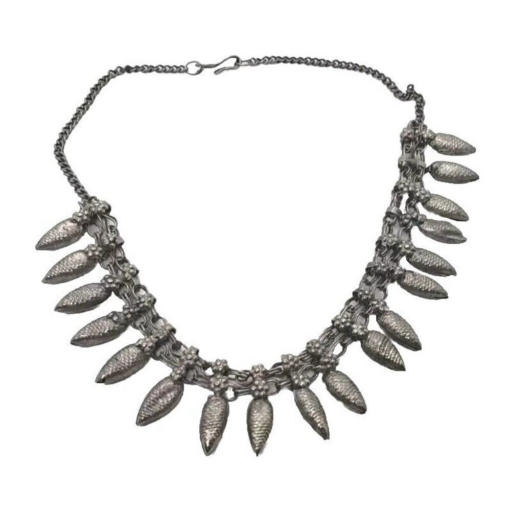 Vintage Tribal Silver Metal Necklace Choker Charm Dangle Tibet Siam Chacha